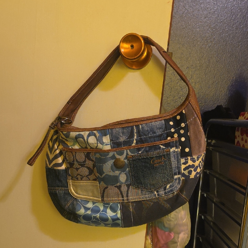 Coach Patchwork Shoulder Bag in Blue and Brown